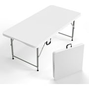 HgoodH 4 FT Plastic Folding Camping Table,3-Level Adjustable Height, Portable in/Outdoor Party Picnic Dining Desk, Garden Soccer Multipurpose Entertaining Activities,White
